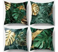 Lituor Federe Cuscini Divano 55x55 cm Set di 4 Fogliame tropicale Copricuscini In Velluto Decorativi Oro verde Fodere per Cuscini Quadrato per Cuscino Letto Casa Decorazione