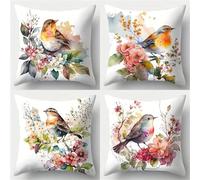 Lituor Federe Cuscini Divano 70x70 cm Fiore di uccello passero,Decorativi Quadrato Morbido Copricuscini,Set di 4 Fodera Cuscini Acquerello per Soggiorno Camera da Letto Giardino all'aperto Decor