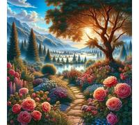 Lituor Paesaggio soleggiato Diamond Painting Kit Completo,5D Tondo Diamond Painting Fai-da-te Adulti Fiori Pittura Diamante Strass Ricamo a Punto Croce Painting per Casa Decorazioni 85x85 cm