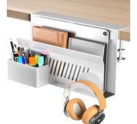 Litwaro Organizer laterale da scrivania, supporto per computer portatile da mettere sotto la scrivania, con morsetto sul ripiano, senza supporto per trapano con portapenne, organizer da appendere