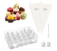 LITZEE Sac à poche con beccucci, 2 sacchetti da 35 cm, riutilizzabili con beccucci in acciaio inox, set e adattatore, siringa per torte, accessori per la decorazione di biscotti