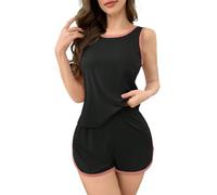LITZO Vestito da notte coreano da donna, pigiama coreano, camicia da notte coreana, biancheria da notte da donna, girocollo, mezza manica, abbigliamento da notte quotidiano (L-163-167), Nero , 44