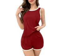 LITZO Vestito da notte coreano da donna, set pigiama coreano, camicia da notte coreana, biancheria da notte da donna, scollo rotondo, mezza manica, abbigliamento da notte quotidiano (L-163-167), rosso