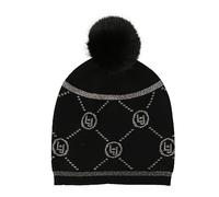 Liu Jo Berretto Donna Jacquard con Logo con Pompon Nero C24LJ08 TF3292 Taglia Unica