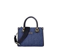 Liu Jo Borsa a mano in denim blu, doppie maniglie, tracolla regolabile, dettagli in nero