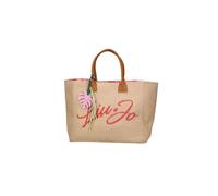 Liu Jo Borsa Mare in Paglia, 40 x 32 x 19 cm, Rosa Palm con Charm Foglia Tropicale, Manici in Ecopelle