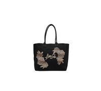 Liu Jo Borsa Shopping da Donna in Cotone, Nera, con Stampa Floreale e Maxi Logo, 35x38x22 cm