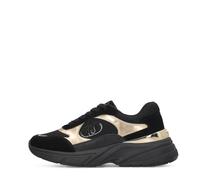 LIU-JO CALZATURE SCARPA DONNA SNEAKERS IN COW SUEDE E MESH METAL BLACK LIGHT GOL
