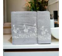 Liu Jo Coppia di Asciugamani Viso e Ospite in scatola in Spugna di puro cotone con pizzo Art. Sinai (Perla)