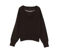 Liu Jo - Maglione in lana con scollo a V e collana di strass - - Knitwear - Donna - Marrone - M