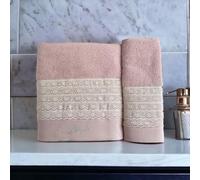 LIU . JO MILANO Coppia di Asciugamani Viso e Ospite in scatola in Spugna di puro cotone con pizzo Art. Paradiso (Rosy)