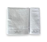 Liu Jo Milano Set Asciugamani Art. Happy in Spugna 100% Cotone - Asciugamano Viso 55x100 e Ospite 38x58 - Logo Lurex - In Scatola (Bianco)