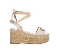 Liu Jo Sandali con Zeppa Espadrillas Beige, Lacci Alla Caviglia, Plateau in Corda, Logo Metallico, Punta Aperta, Tacco 10cm TG-37