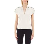 Liu Jo T-Shirt in Piquet Colletto a Polo Scollo a v TA5183 (IT, Testo, S, Regular, Regular, White Milk)