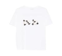 Liu Jo, ,Tops ,Donna ,Bianco ,S T-Shirt con Strass e Monogramma Ricamato