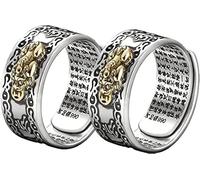 LIU JUN Anello Feng Pixiu Mantra - Anello Feng Shui originale per uomo e donna, protezione della ricchezza, amuleto portafortuna e denaro regolabile, Metallo, Nessuna pietra preziosa