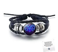 LIU JUN Braccialetto con segni zodiacali da uomo, 12 costellazioni, in pelle multistrato intrecciata a mano, regolabile, accessori regalo per amanti delle costellazioni (Aries)