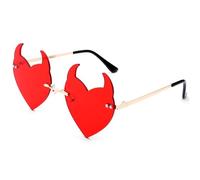 LIU·WEN Occhiali da sole da donna senza montatura con corna da diavolo, divertenti per feste di Halloween, orecchie demoniache, a forma di cuore (rosso)