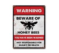 LIUAXICIA Targa in latta con scritta "Beware of Honey Bees", in metallo, vintage, per bar, grotta, patio, decorazione da parete, 30,5 x 40,6 cm