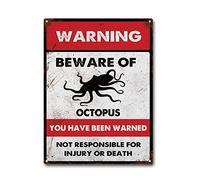 LIUAXICIA Targa in latta con scritta "Beware of Octopus", per garage, bar, ristorante, casa, barbecue, 30,5 x 40,6 cm