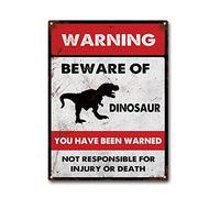LIUAXICIA Targa in latta con scritta in lingua inglese "Beware of Dinosaur", stile vintage, decorazione da parete per bar, grotta, patio, 30,5 x 40,6