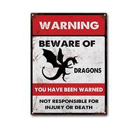 LIUAXICIA Targa in metallo con scritta "Beware of Dragons Room Man Cave Art Decorations" in metallo, decorazione da parete, 30,5 x 40,6 cm