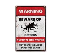 LIUAXICIA Targa in metallo con scritta "Beware of Octopus Room Man Cave Art Decorations Metal Sign Wall Decor Tin Signs 20,3 x 30,5 cm