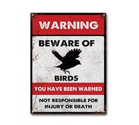 LIUAXICIA Targa in metallo con scritta in inglese "Beware of Birds", cartello per la casa, decorazione da parete, 30,5 x 40,6 cm