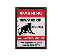 LIUAXICIA Targa in metallo con scritta "Monkey Beware", 30,5 x 40,6 cm, per garage, bar, ristorante, casa, barbecue