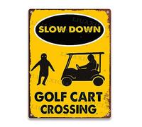 LIUAXICIA Targa in metallo retrò Slow Down Golf Cart Segnali di avvertimento per la decorazione della fattoria Ristorante Garage Cafe 30,5 x 40,6 cm