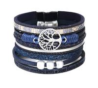 LIUCHUCHU Bracciale Donna 1 pezzo di braccialetti in pelle perle, larghi multistrato, gioielli da donna(Blue)