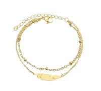 LIUCHUCHU Bracciale Donna 2 pezzi braccialetti in acciaio inossidabile con catena di perline multistrato e ciondolo a forma piuma, da donna(Gold-color)