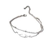 LIUCHUCHU Bracciale Donna 2 pezzi braccialetti in acciaio inossidabile con catena di perline multistrato e ciondolo a forma piuma, da donna(Silver)