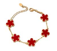 LIUCHUCHU Bracciale Donna Braccialetto regolabile da donna con cinque foglie e due lati di piante(Red)
