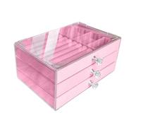 LIUCHUCHU Portagioie Donna Scatola portagioie con 3 cassetti impilabili for orecchini, collane, bracciali, scatole portaoggetti for donna(Pink)