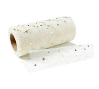 LIUCHUCHU Tulle Rotolo di Tulle Glitterato con Stelle Oro/Argento, 25 Iarde, Bobina da 14 cm, for Decorazioni Nuziali, Fai Te, Articoli for Feste Compleanno(Gold-off White)