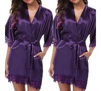 LIUCHUCHU Vestaglia Sposa Pigiama da Donna Camicia Notte a Mezza Manica(Purple,XL)