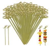 LIUCONGBD - 300 bastoncini da cocktail in bambù naturale, 12 cm, stuzzicadenti con nodo a fiocco, accessori per antipasti, bevande, frutta, barbecue