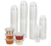 LIUCONGBD - 75 contenitori con coperchio, 2 oz/60 ml, a prova di perdite, piccoli barattoli di plastica, piccoli contenitori per salse, salse, condimenti, insalate, ketchup, adatti al microonde, zeic