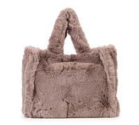 liuduo Tote in pelliccia sintetica Tinta unita Autunno Inverno Borse con manici Morbida e calda Moda Portatile Semplice Casual for le vacanze del fine settimana (L Cachi)