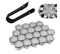 LIUFUMEI 20 Pezzi Copridadi per Ruote per Ford Mustang Mach-E SUV 2020-2026,21mm Tappi Bullone Impermeabile Esagonale Decorativo Protezione Set con Strumento di Rimozione, Silver