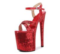LIUGUISUOCHBH Tacchi a Spillo altissimi da 8 Pollici per Uomo e Donna | Tacchi da spogliarellista Taglie Forti per Feste in Maschera per Adulti e Pole Dance Professionale,Rosso,38 EU