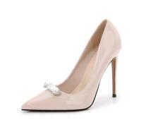 LIUGUISUOCHBH Tacchi Alti da 12 cm/4,72 Pollici per Donna | Eleganti décolleté a Punta Slip-on per Matrimoni, Occasioni Nuziali, Balli in Maschera,Beige,44 EU