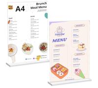 LiuHancsqd 2 Pz A4 Porta Menu da Tavolo, Espositore da Tavolo in Acrilico, Supporto a T da Tavolo, Porta Espositori A4 in Acrilico, Pubblicitario a T con 2 Pz Base, per Menu Ristoranti Hotel Ufficio