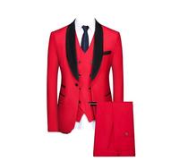 LIUHLFSR Completo da Uomo a Tre Pezzi, Giacca, Gilet e Pantaloni, Smoking Cerimonia, Slim Fit, Formale, Lavoro per Gli Uomini(Red,M)
