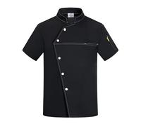 LIUHLFSR Giacca da Cuoco Nera a Maniche Corte for Uomo, Cucina, Ristorante, Divise, Camice, Estate, Cappotto, Abbigliamento Cameriere per Cucine, Ristoranti, Hotel(Black Short,M)