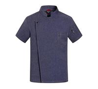 LIUHLFSR Giacca da Cuoco Nera a Maniche Corte for Uomo, Cucina, Ristorante, Divise, Camice, Estate, Cappotto, Abbigliamento Cameriere per Cucine, Ristoranti, Hotel(Blue Top,L)