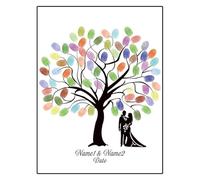 LIUHLFSR Impronta Digitale Fai da Te Albero Foglia Sposa e Sposo Silhouette Libro degli Ospiti di Matrimonio Pittura (Senza Cornice, tampone Inchiostro Incluso) per Il Matrimonio(Color018,21x30cm)