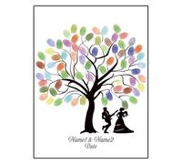 LIUHLFSR Impronta Digitale Fai da Te Albero Foglia Sposa e Sposo Silhouette Libro degli Ospiti di Matrimonio Pittura (Senza Cornice, tampone Inchiostro Incluso) per Il Matrimonio(Color017,50x70cm)