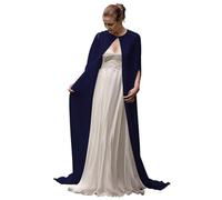 LIUHLFSR Mantella lunga in chiffon da sposa for matrimonio, donna, con scollo a V, ballo, morbida ed elegante, bolero Per L'estate(Deep Blue,Back length 1.3m)